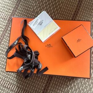 Hermes boxes, ribbon, warranty card